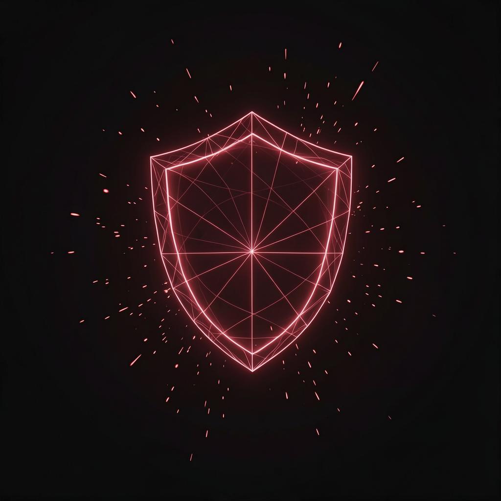 Glowing red security shield hologram